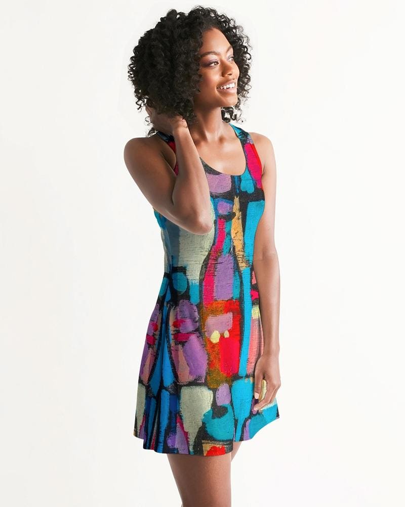 Womens Dress - Edgy Geometric Style Racerback Dress / Multicolor-1