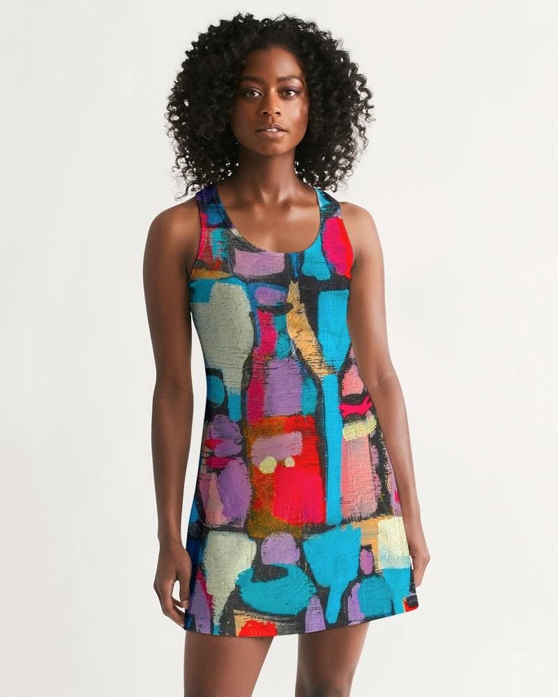 Womens Dress - Edgy Geometric Style Racerback Dress / Multicolor-2