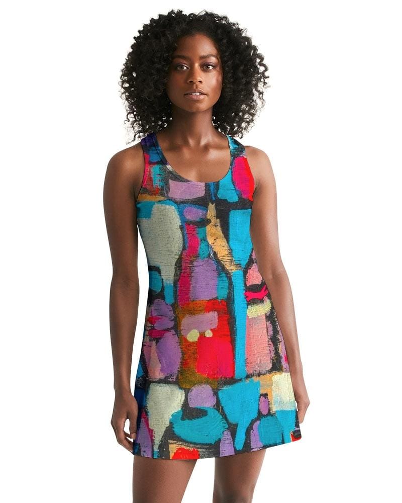 Womens Dress - Edgy Geometric Style Racerback Dress / Multicolor-0