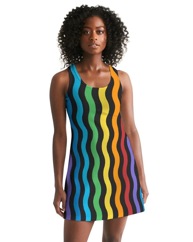 Womens Dress - Rainbow Stripped Style Racerback Dress-0