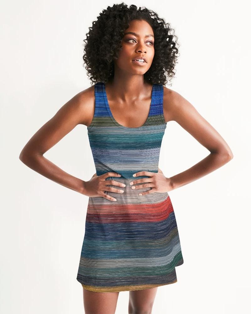 Womens Dress - Sleeveless Blue & Gray Gradient Print Racerback Dress-1