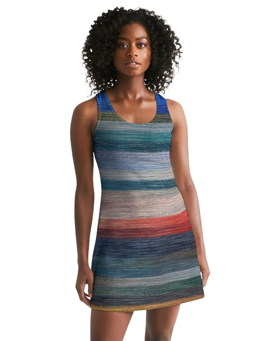 Womens Dress - Sleeveless Blue & Gray Gradient Print Racerback Dress-0