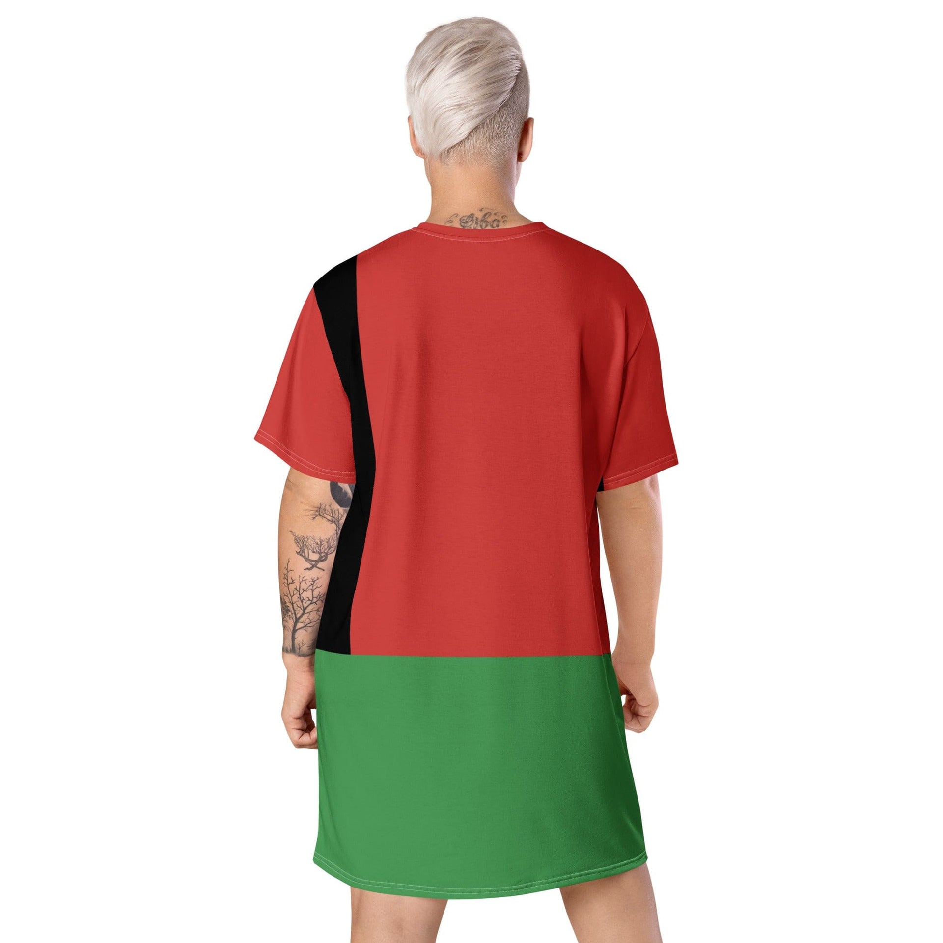 Womens Graphic T-shirt Dress, Black Red Green Stripped 4-4