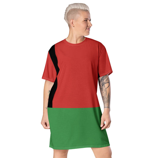 Womens Graphic T-shirt Dress, Black Red Green Stripped 4-0