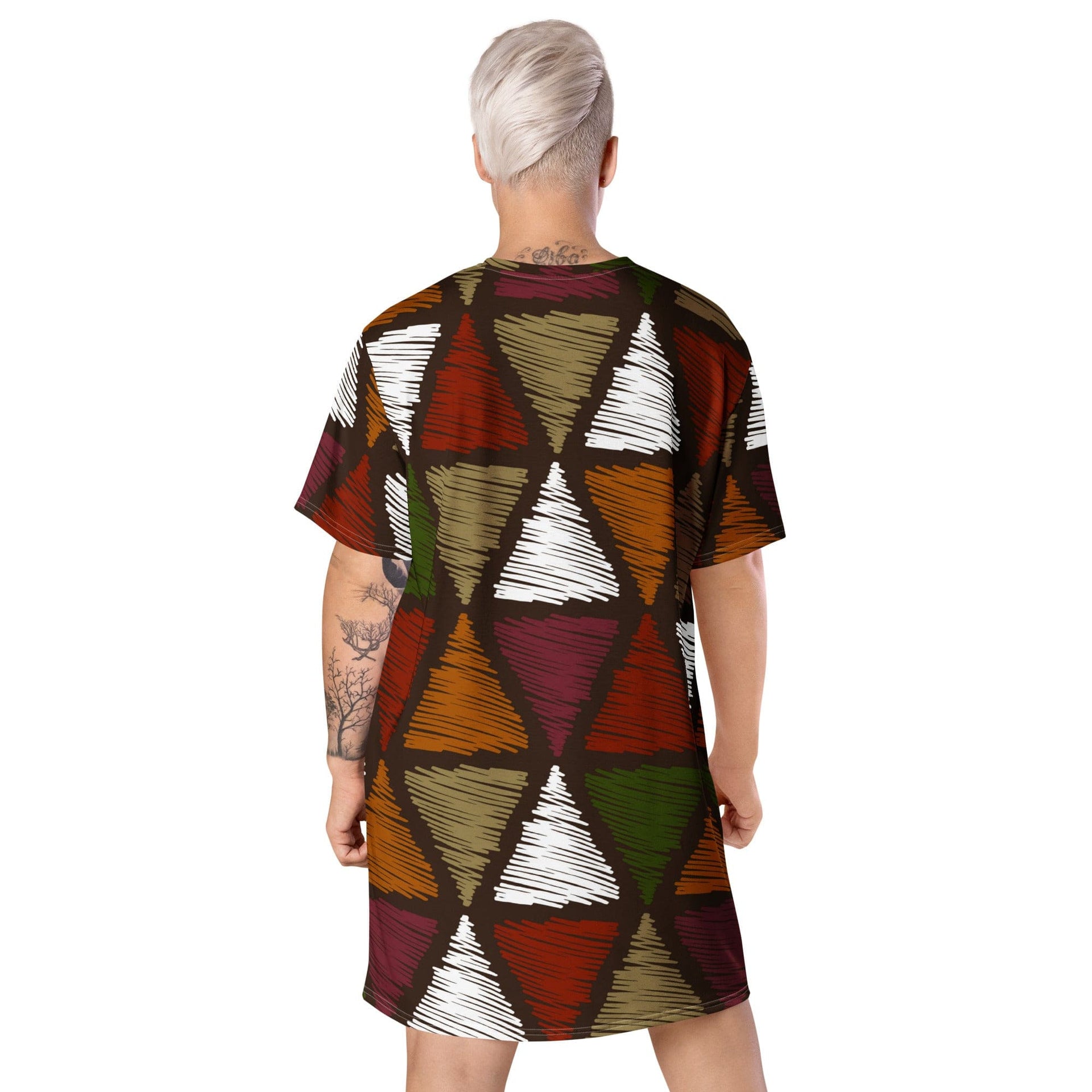 Womens Graphic T-shirt Dress, Red Green Geometric Lines-4