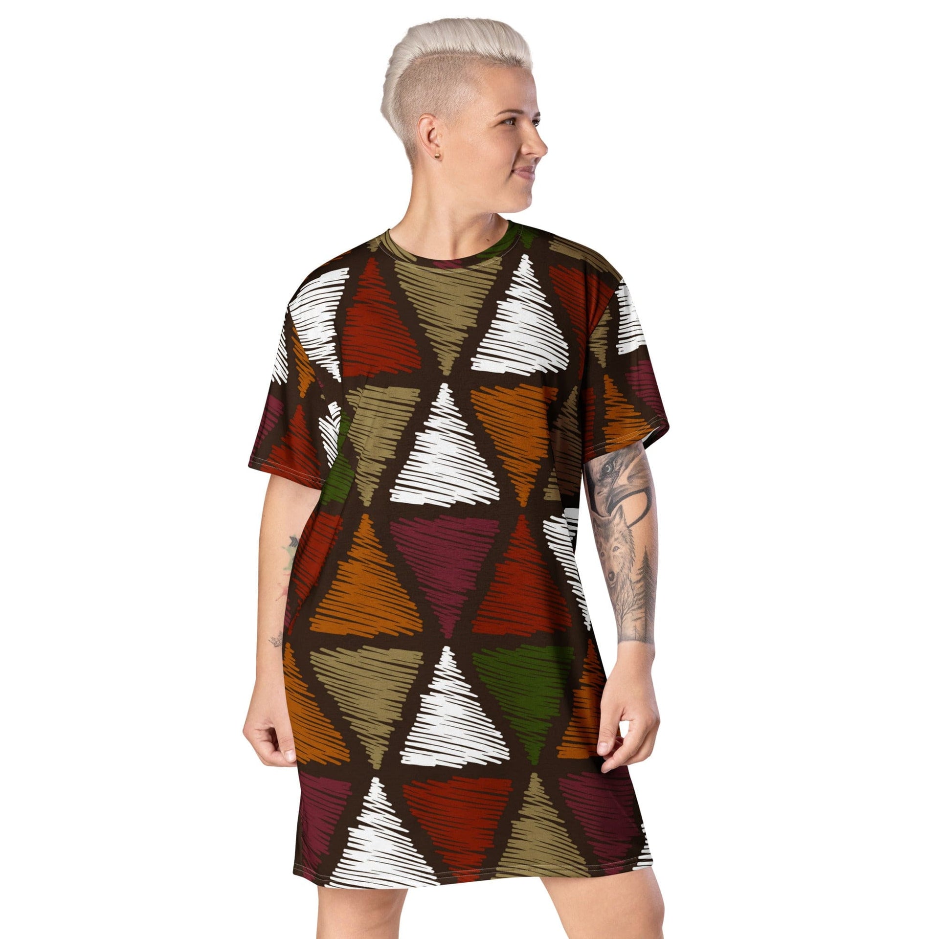 Womens Graphic T-shirt Dress, Red Green Geometric Lines-0