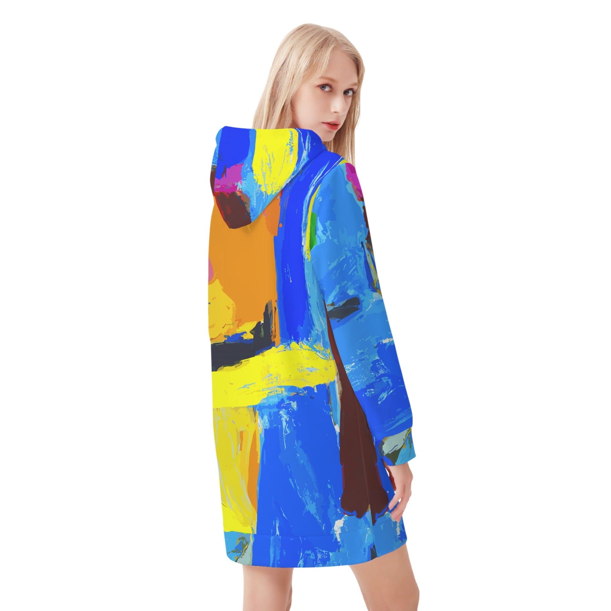 Womens Hoodie Dress, Cross with Multicolor Abstract Illustration-2