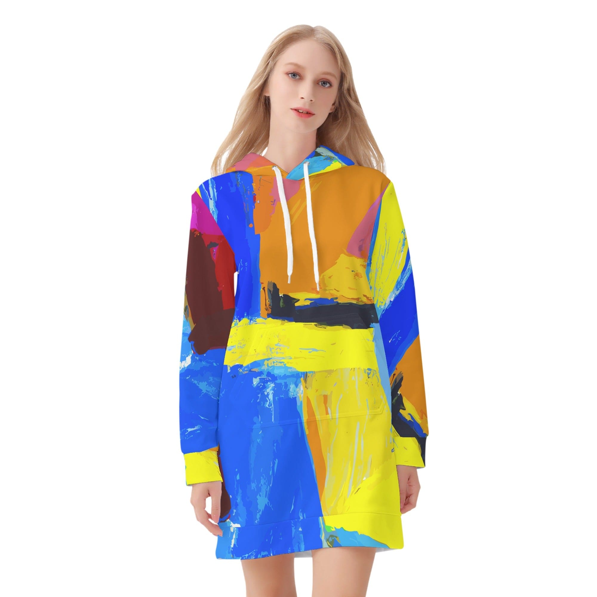 Womens Hoodie Dress, Cross with Multicolor Abstract Illustration-1