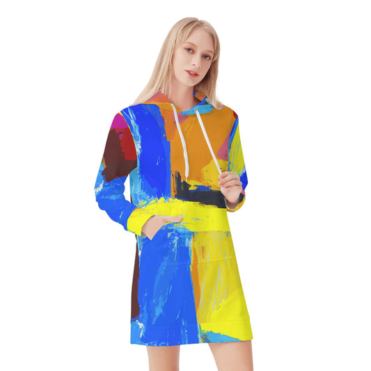 Womens Hoodie Dress, Cross with Multicolor Abstract Illustration-0