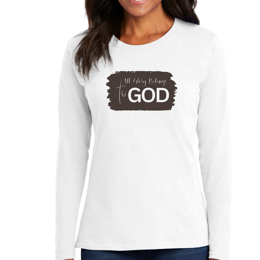 Womens Long Sleeve Graphic T-shirt, All Glory Belongs to God, Brown-0