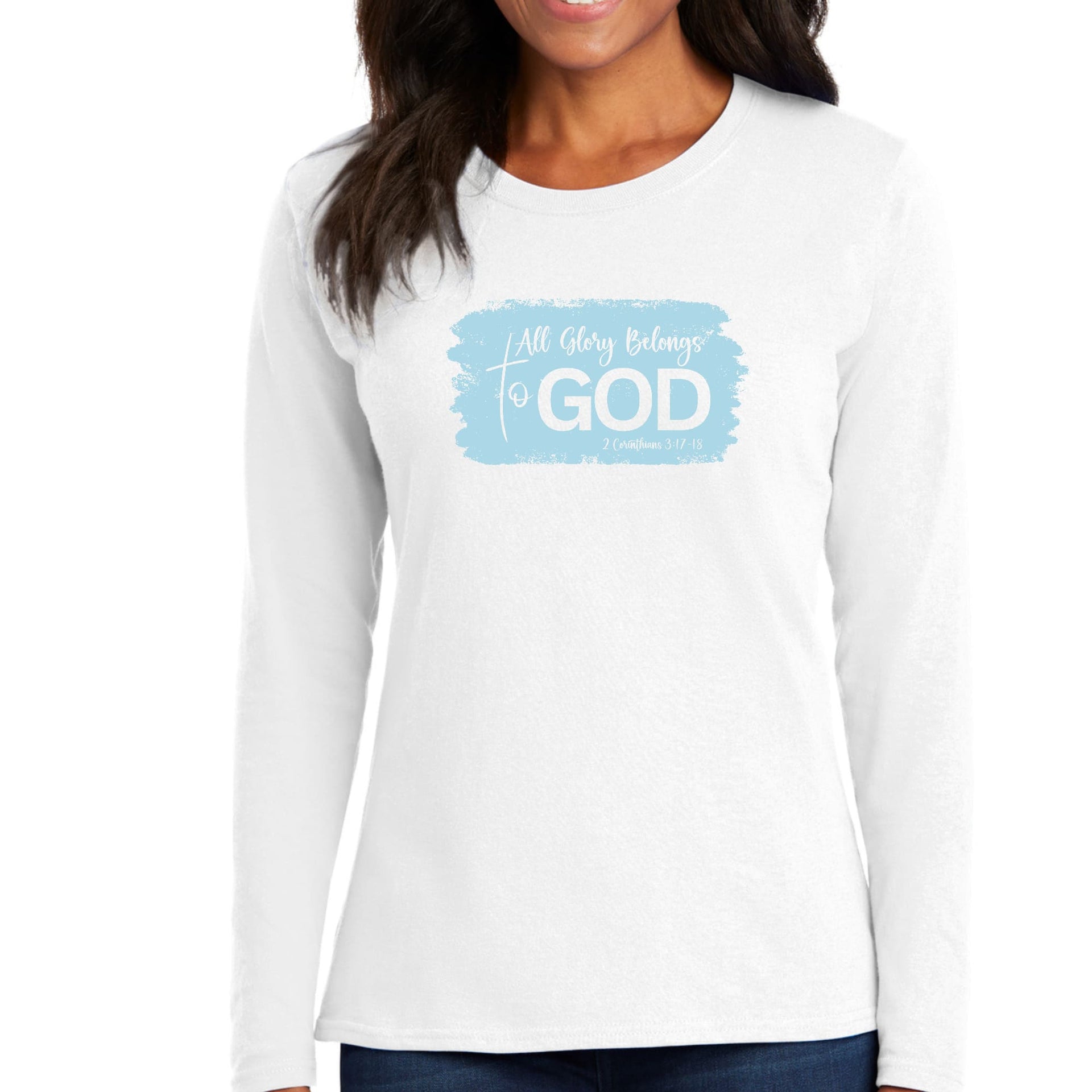 Womens Long Sleeve Graphic T-shirt, All Glory Belongs to God, Light-0