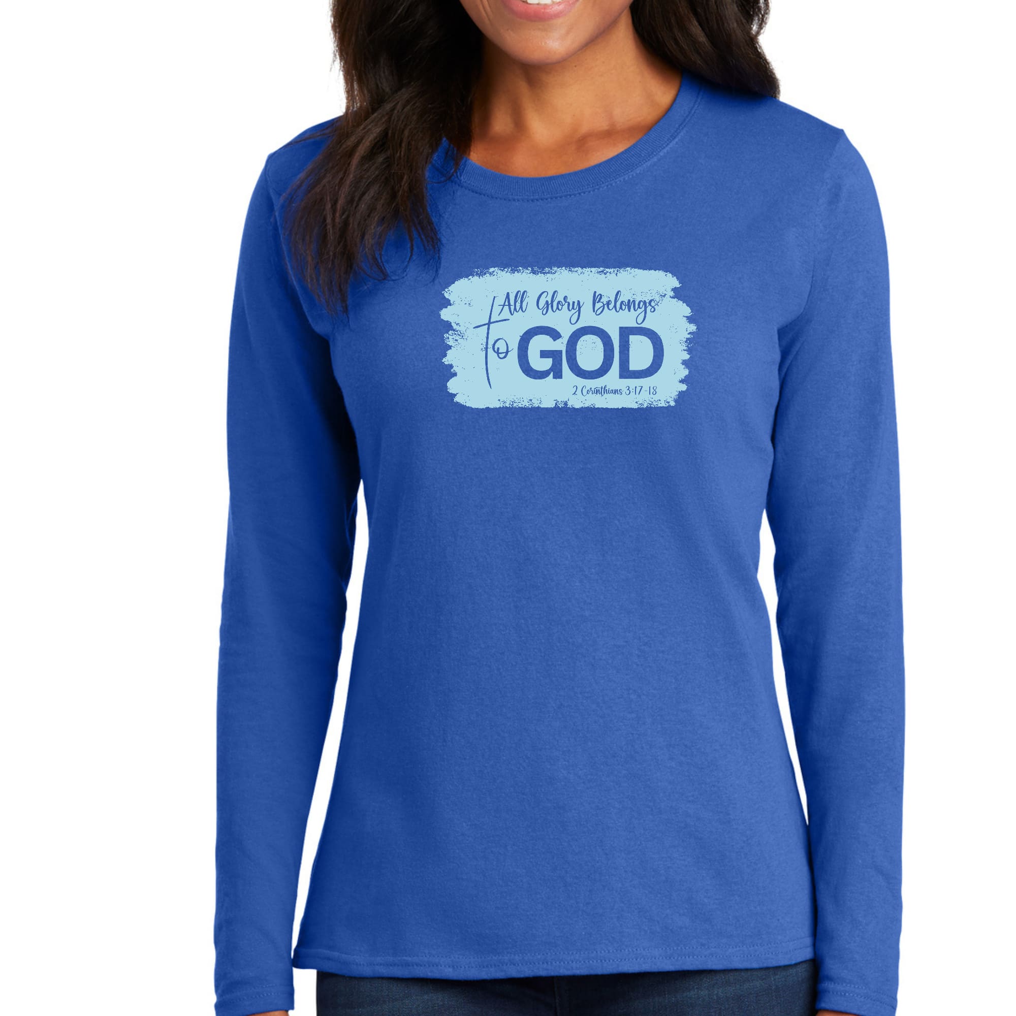 Womens Long Sleeve Graphic T-shirt, All Glory Belongs to God, Light-5