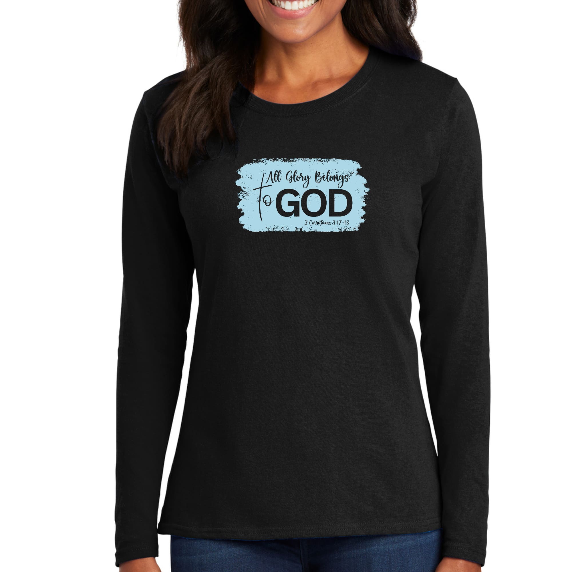 Womens Long Sleeve Graphic T-shirt, All Glory Belongs to God, Light-2