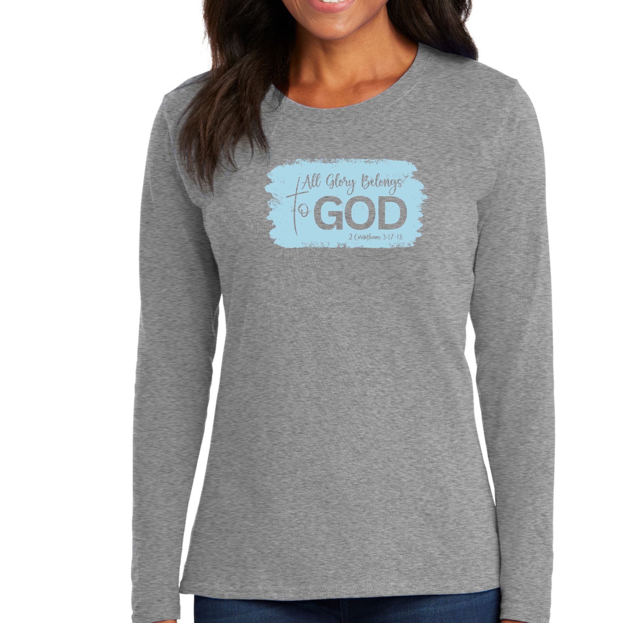 Womens Long Sleeve Graphic T-shirt, All Glory Belongs to God, Light-1