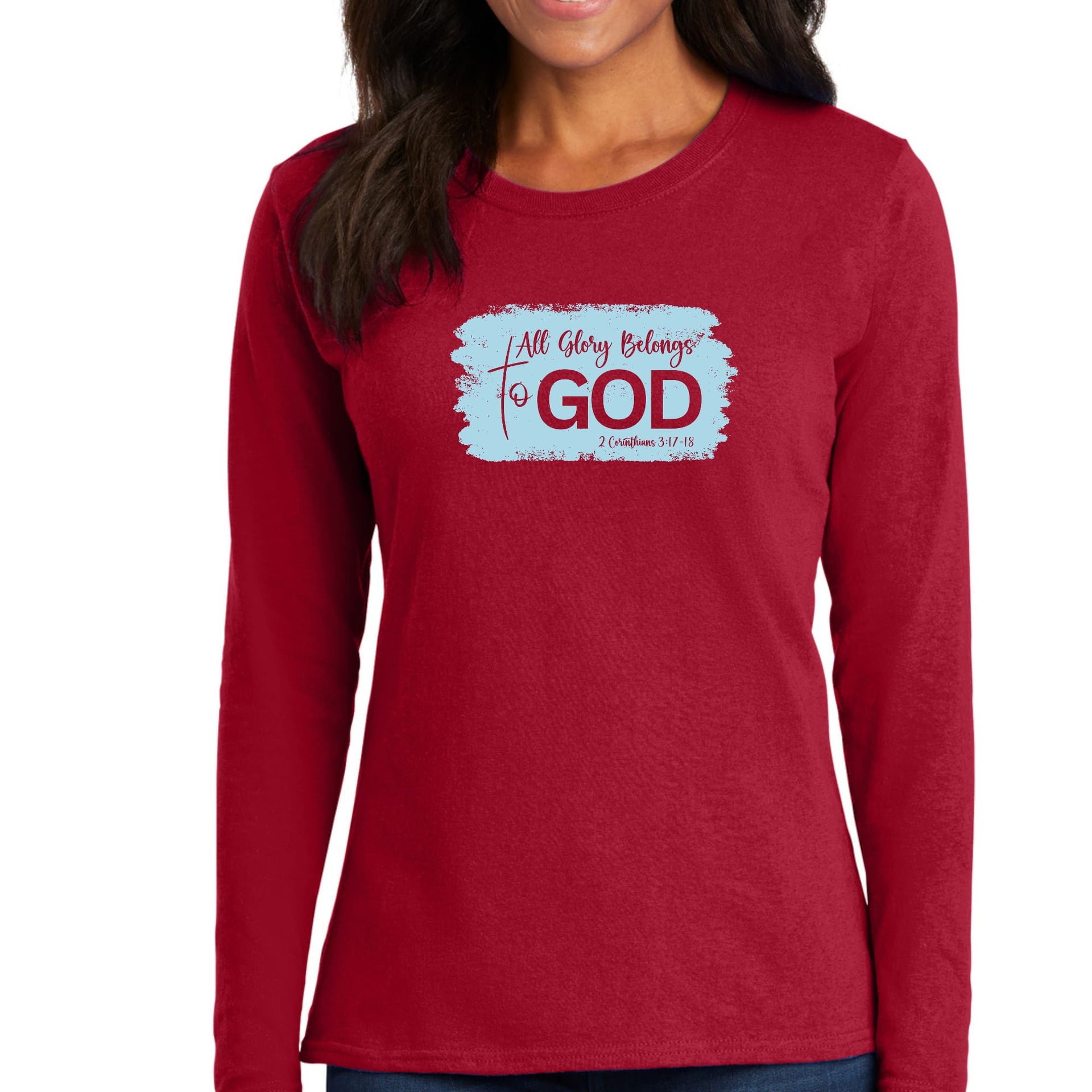 Womens Long Sleeve Graphic T-shirt, All Glory Belongs to God, Light-3