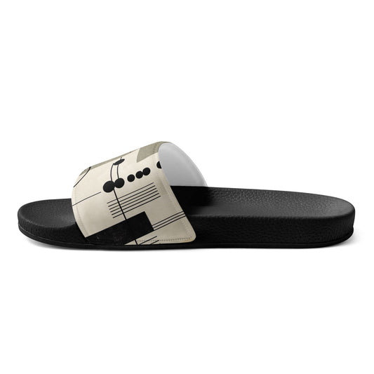 Women’s Slides Abstract Black Beige Brown Geometric Shapes-0