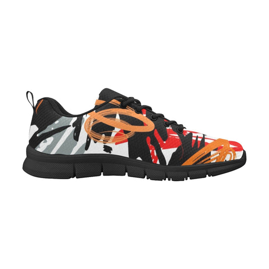 Womens Sneakers, Black and White Abstract Print Running Shoes-0