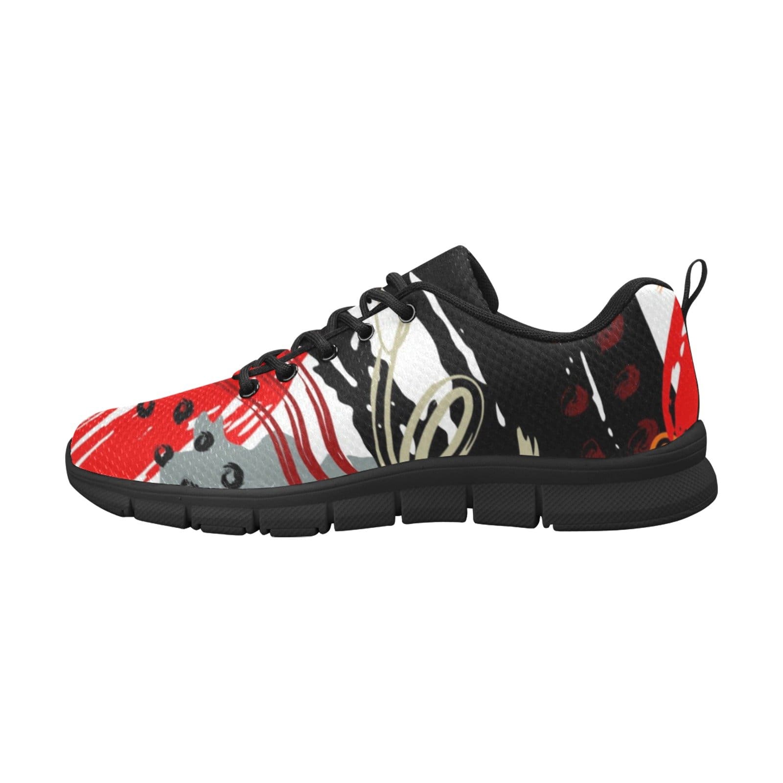 Womens Sneakers, Black and White Abstract Print Running Shoes-1