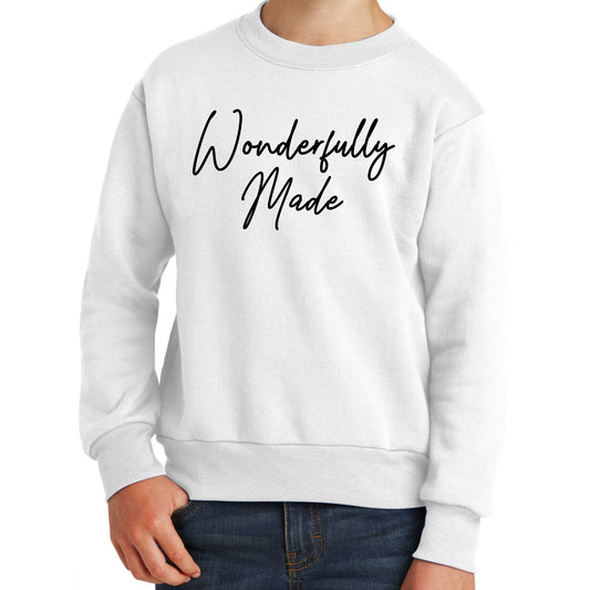 Youth Graphic Sweatshirt Wonderfully Made Black Illustration-0