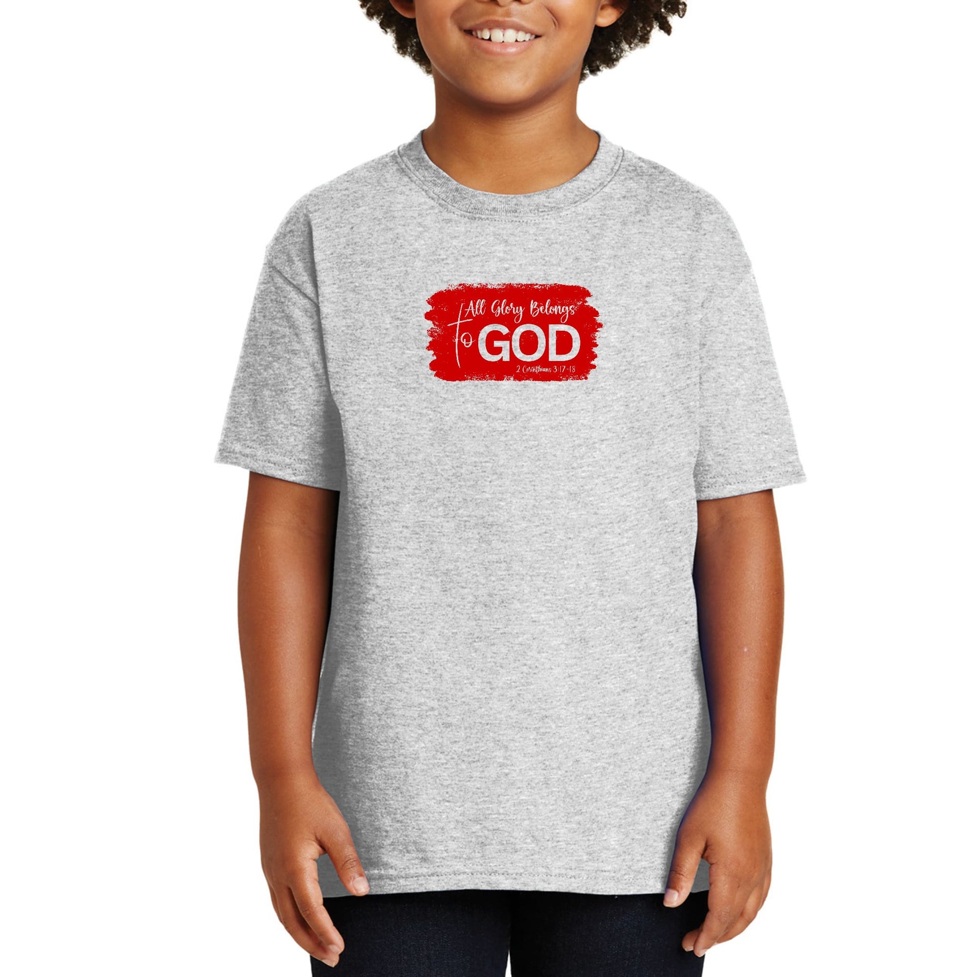 Youth Short Sleeve Graphic T-shirt, All Glory Belongs to God, Red-5