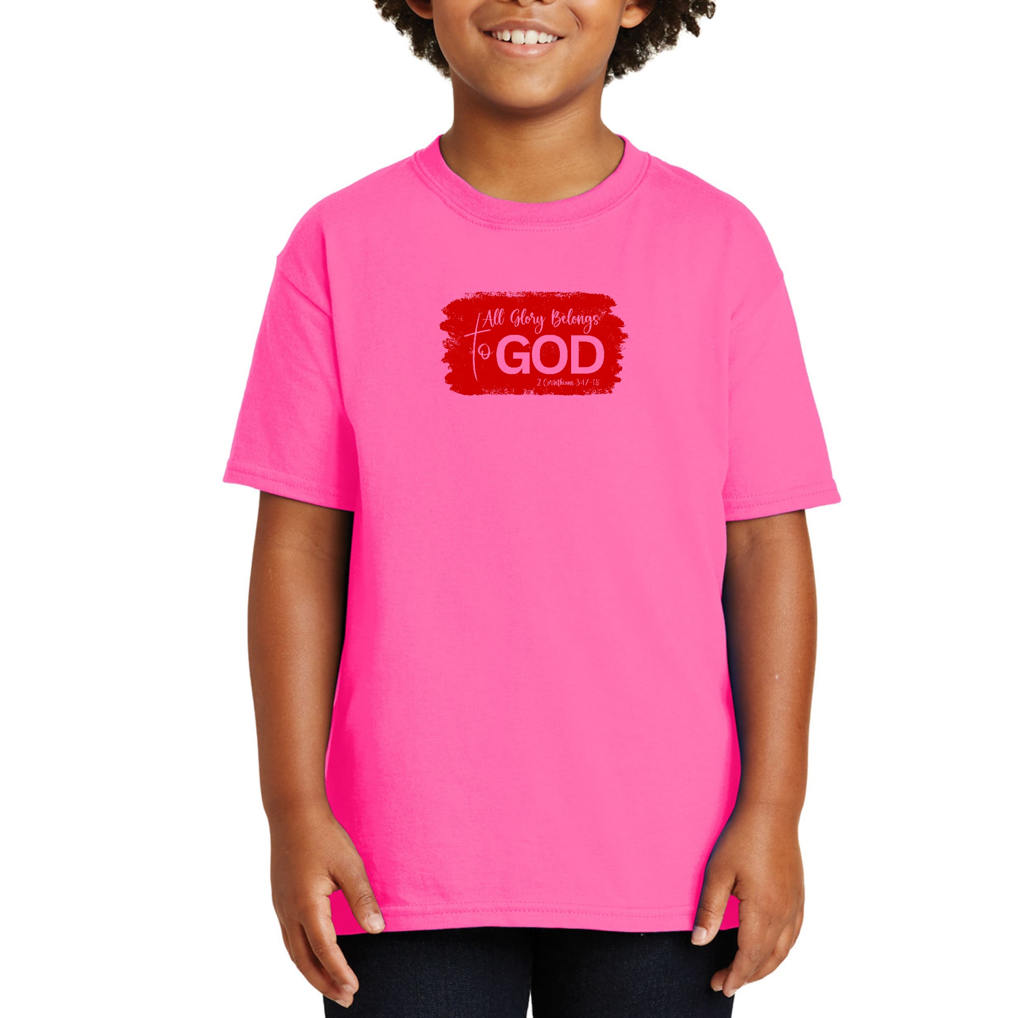 Youth Short Sleeve Graphic T-shirt, All Glory Belongs to God, Red-6