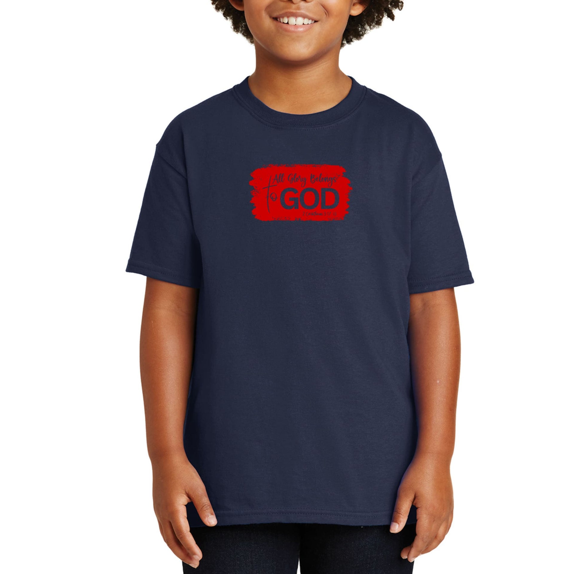 Youth Short Sleeve Graphic T-shirt, All Glory Belongs to God, Red-2