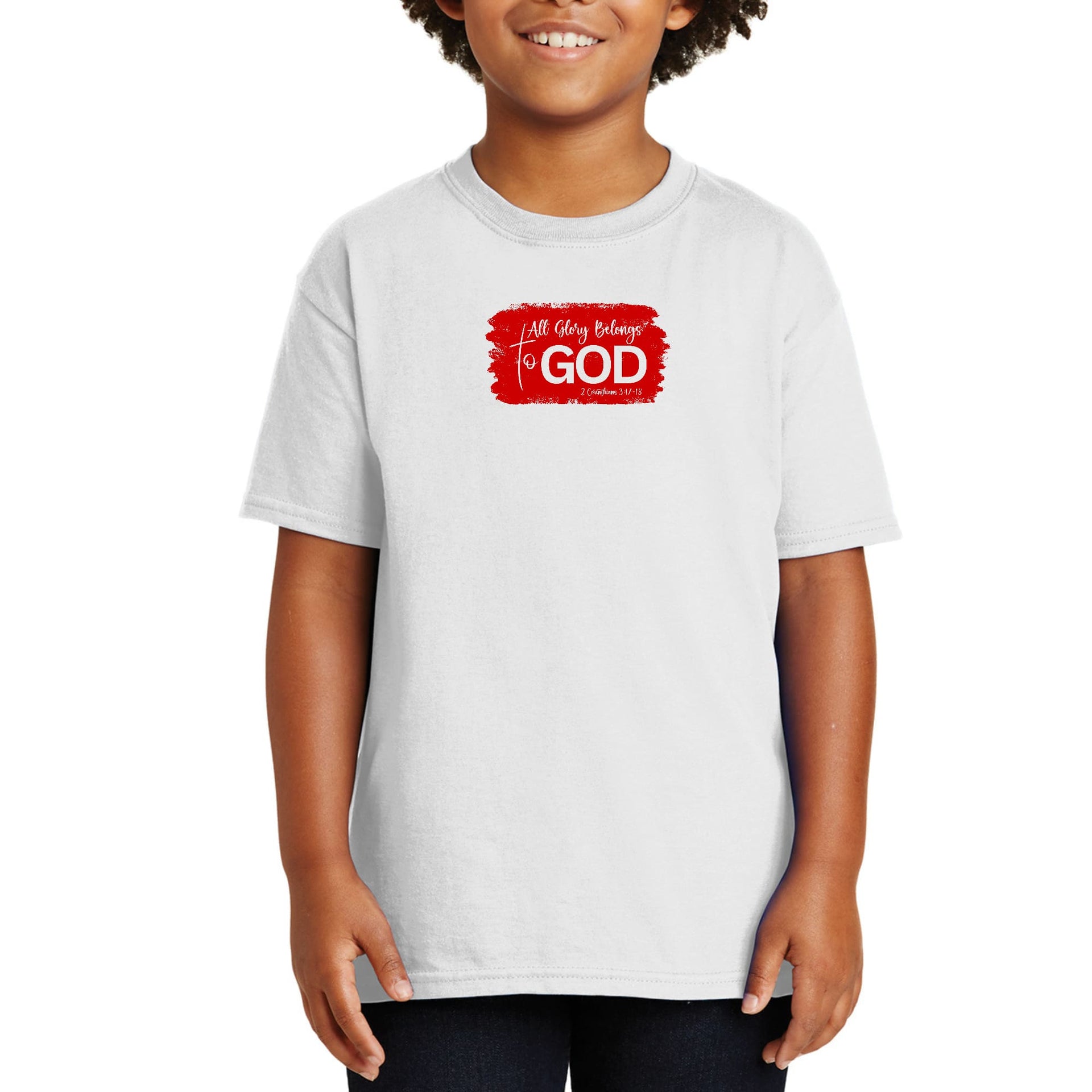 Youth Short Sleeve Graphic T-shirt, All Glory Belongs to God, Red-4