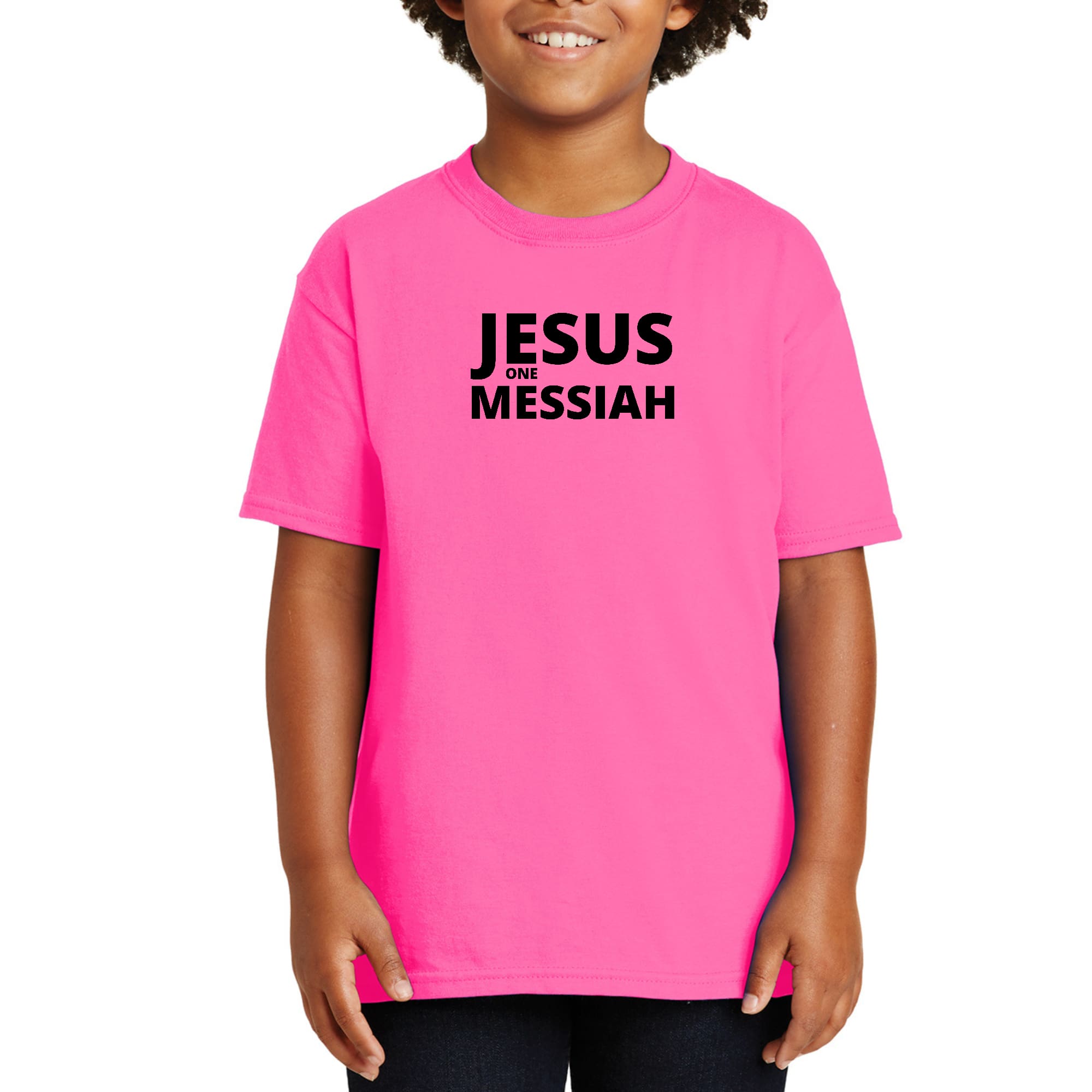 Youth Short Sleeve Graphic T-shirt Jesus one Messiah Black-3