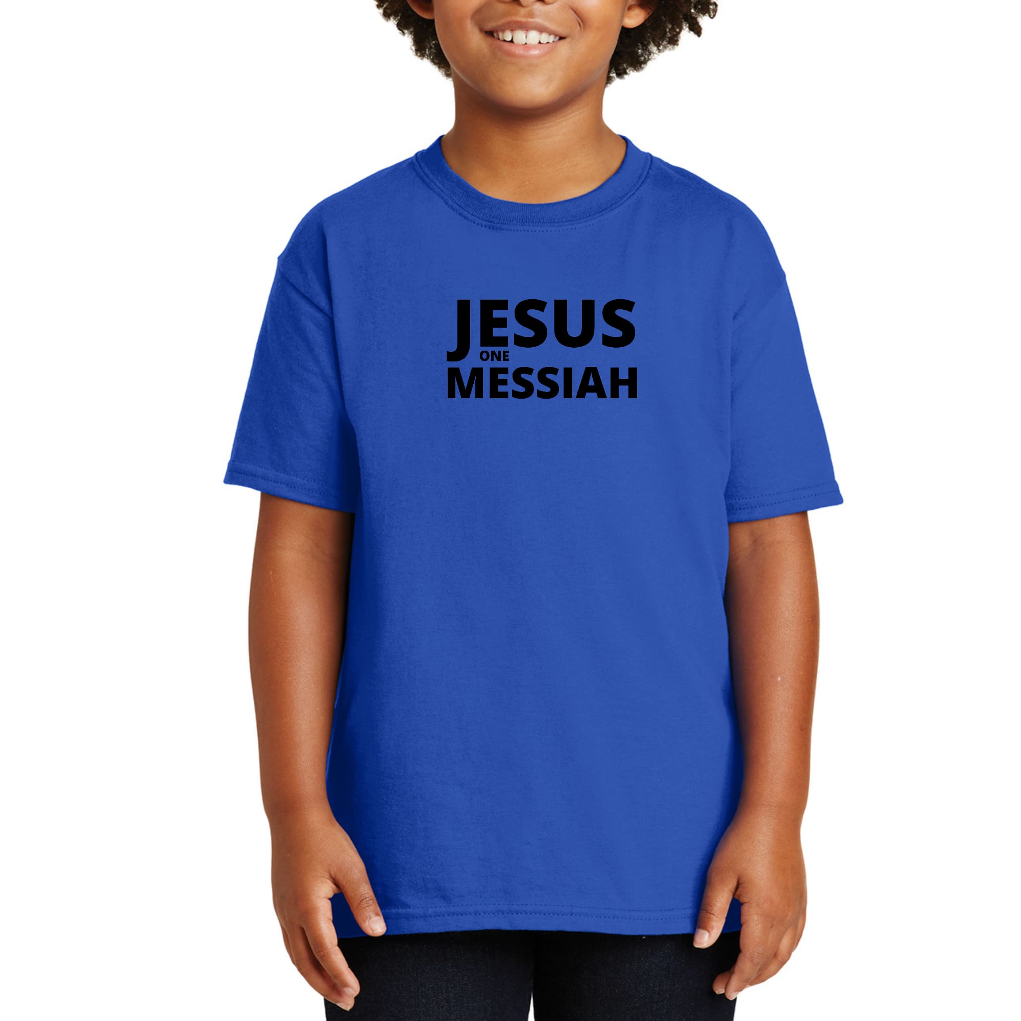 Youth Short Sleeve Graphic T-shirt Jesus one Messiah Black-2