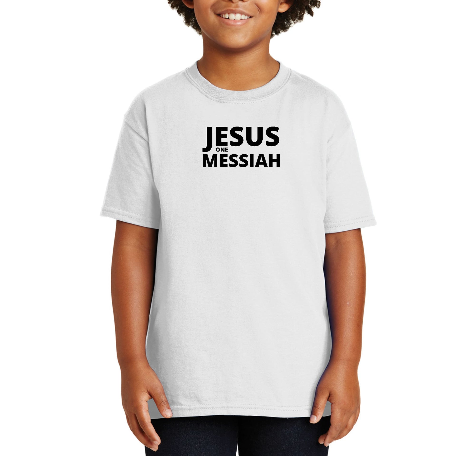 Youth Short Sleeve Graphic T-shirt Jesus one Messiah Black-0